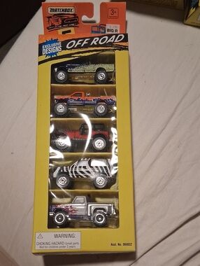 Match Off-Road 5-Pack Toy Trucks — Green, Orange, Red, White, Silver